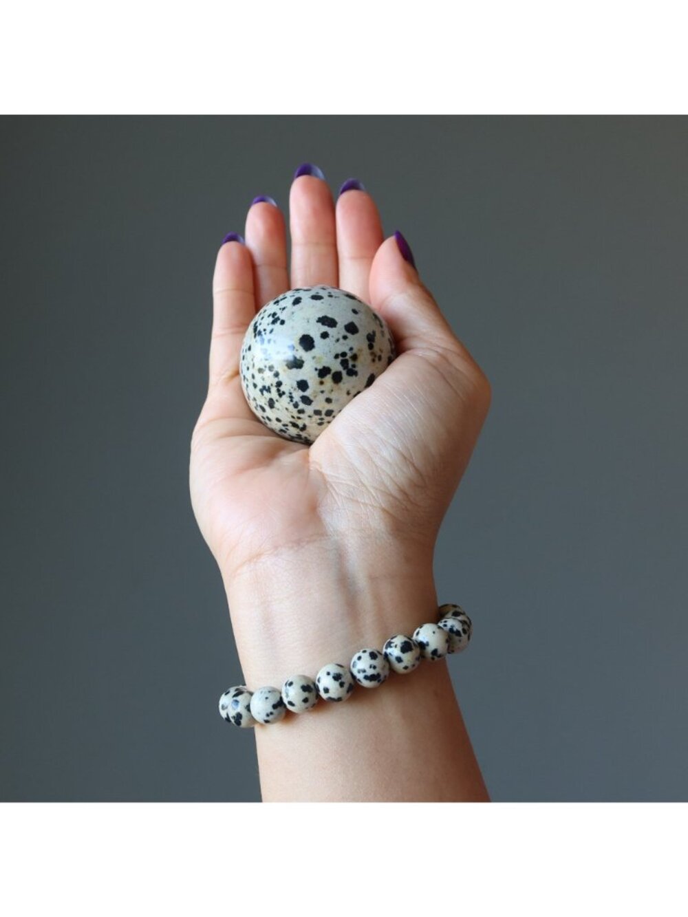 Dalmatian Jasper Sphere The Good Spot Crystal Ball Spotted Black White Stone Orb - Picture 3 of 5